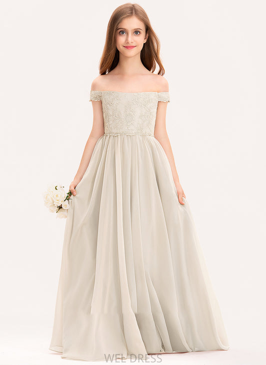 Off-the-Shoulder Junior Bridesmaid Dresses Keira Chiffon A-Line Floor-Length Lace