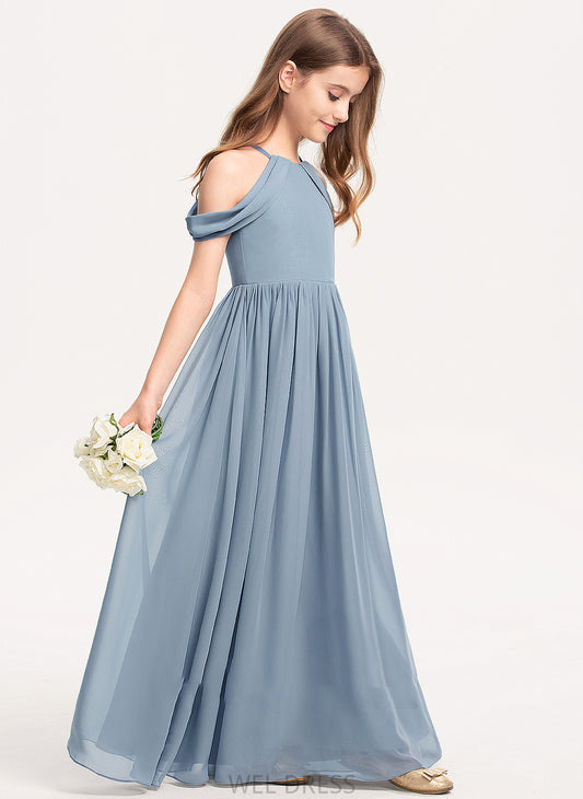 A-Line Junior Bridesmaid Dresses Scoop Neck Ruffle Roselyn Chiffon Floor-Length With