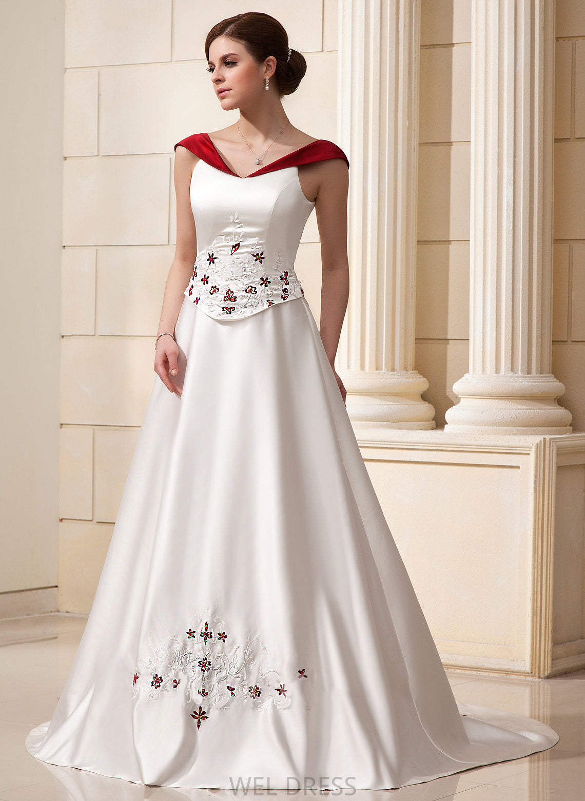 With Chapel Beading Train Satin Anna Dress Wedding Dresses Wedding Flower(s) Ball-Gown/Princess