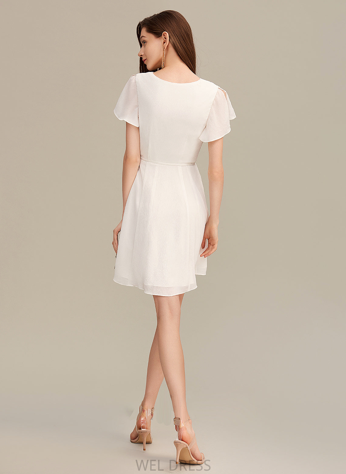 Ruffle Length Fabric A-Line Silhouette Neckline V-neck Embellishment Short/Mini Deanna A-Line/Princess Floor Length