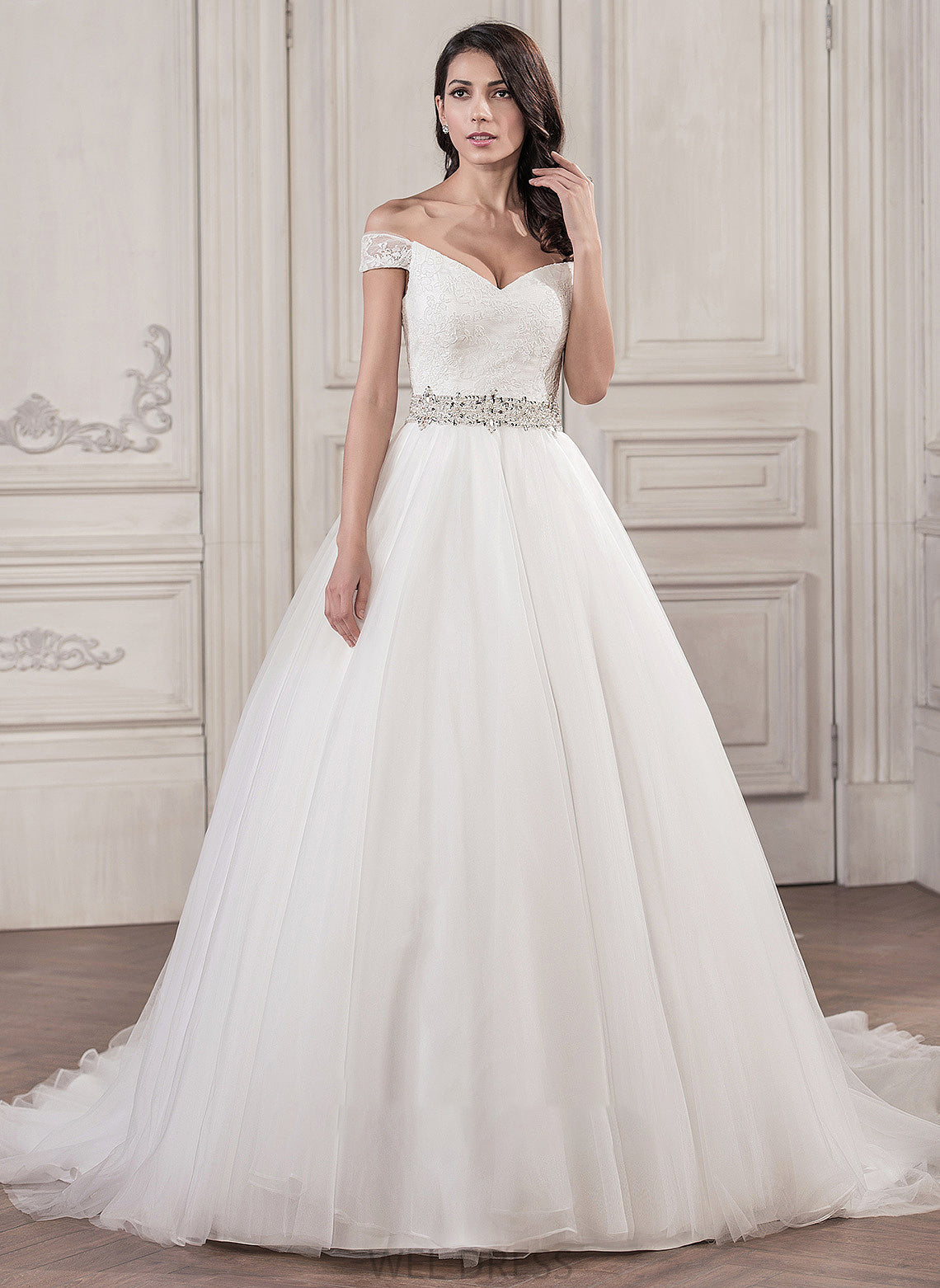 Wedding Dresses Train Ball-Gown/Princess Tulle Cathedral Sequins Shyann Wedding Dress With Beading
