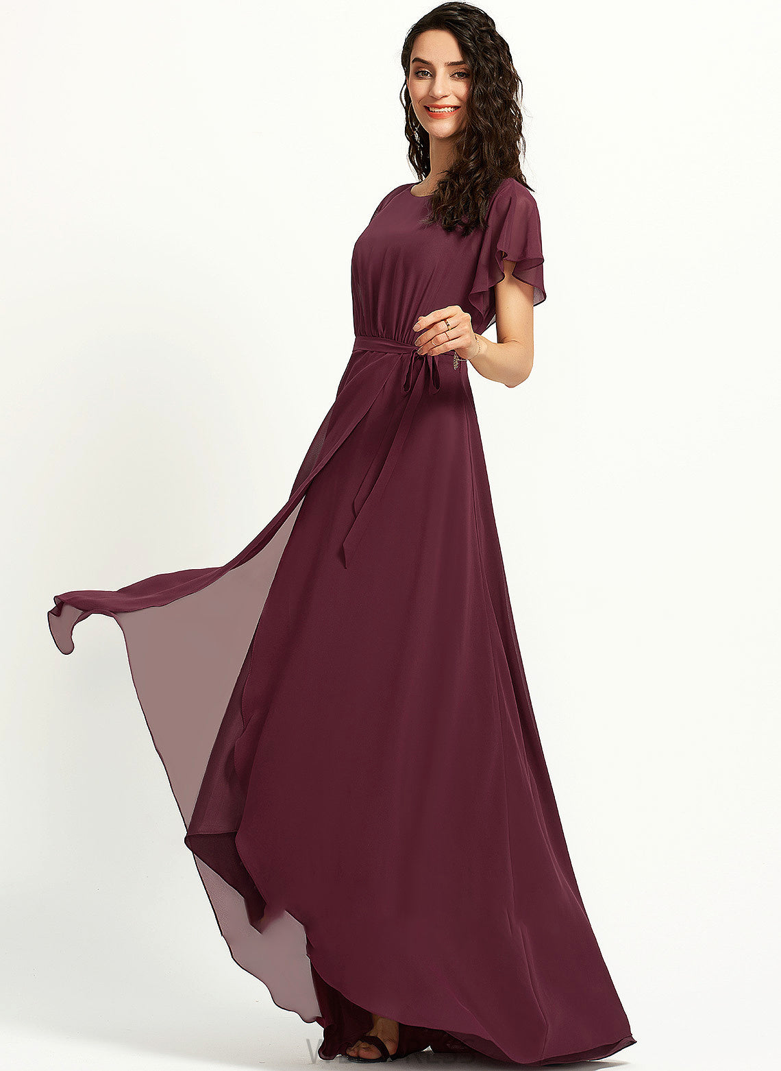 A-Line Neck Ruffle Asymmetrical With Scoop Lynn Prom Dresses