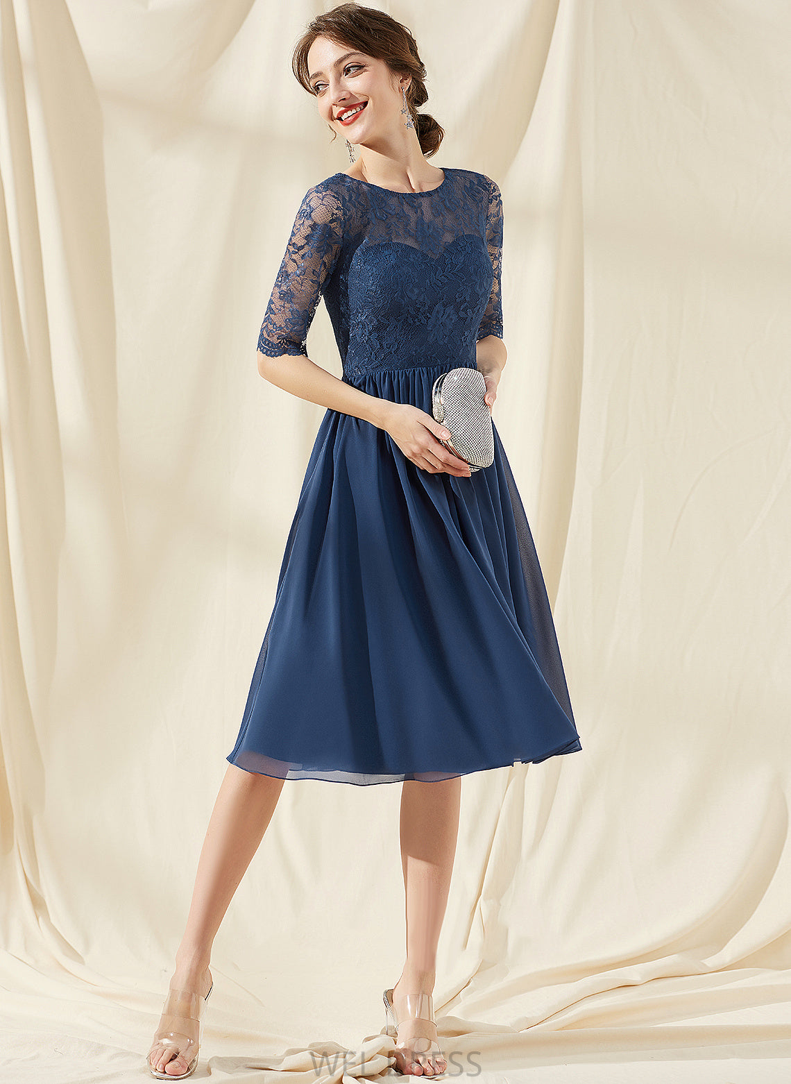 With Scoop Alayna Neck Ruffle Homecoming Dresses A-Line Lace Knee-Length Chiffon Dress Homecoming