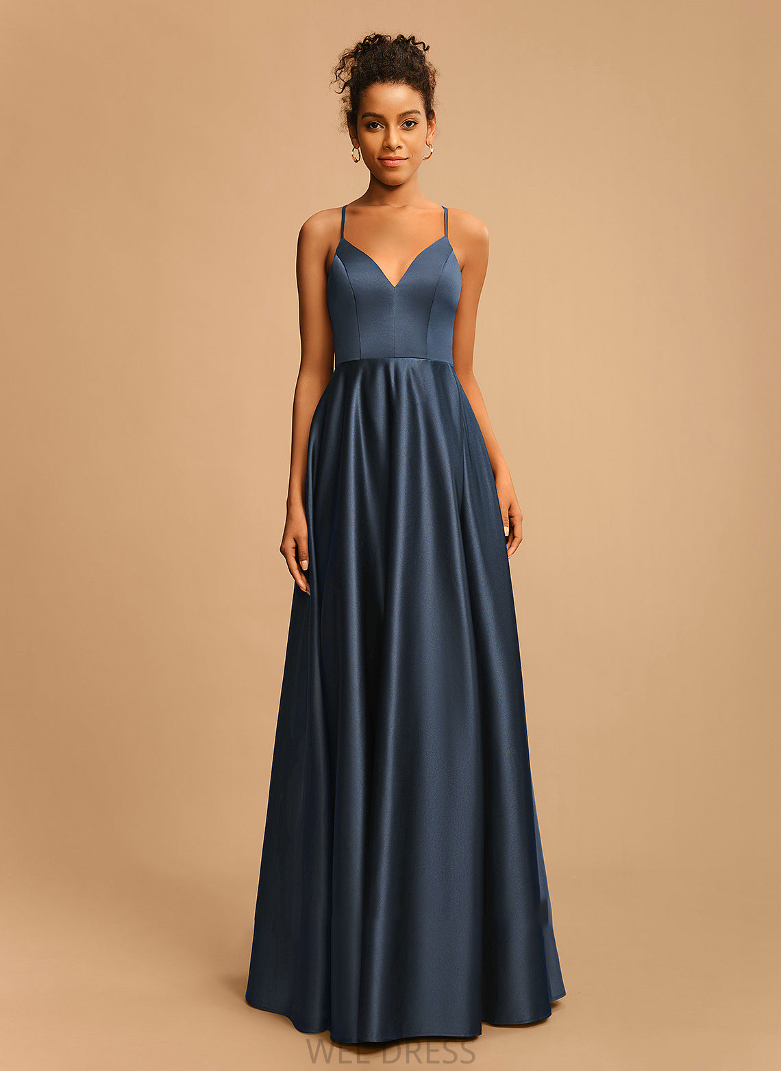 A-Line Floor-Length Abbigail Satin Prom Dresses V-neck