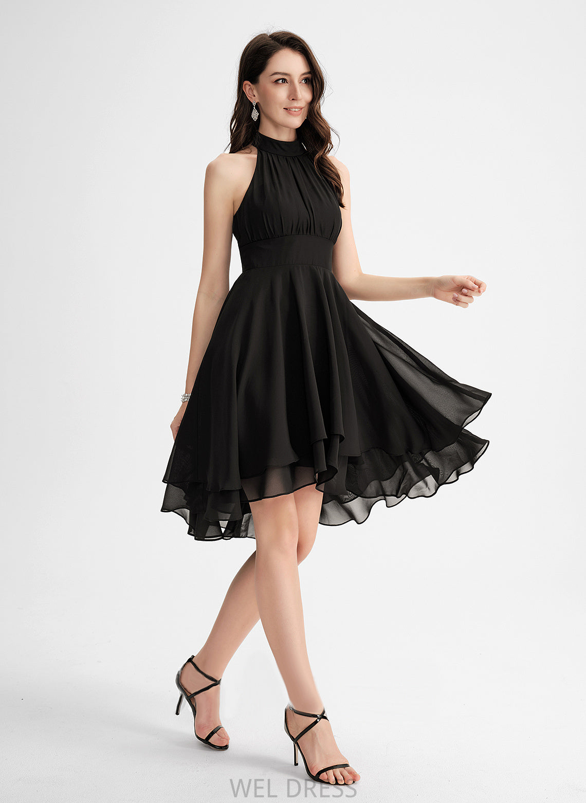 Scoop Homecoming Dresses Pleated Homecoming A-Line Asymmetrical Henrietta With Neck Chiffon Dress