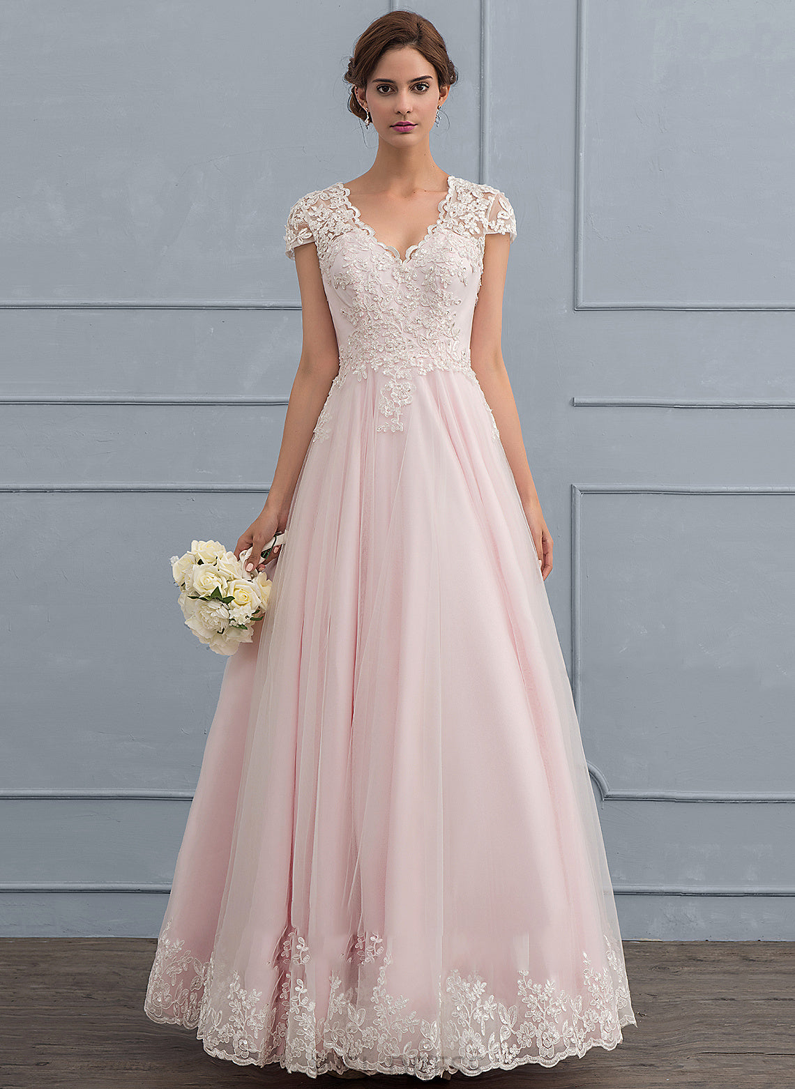 Tulle Dress Beading Angelique With V-neck Floor-Length Wedding Dresses Sequins Ball-Gown/Princess Wedding