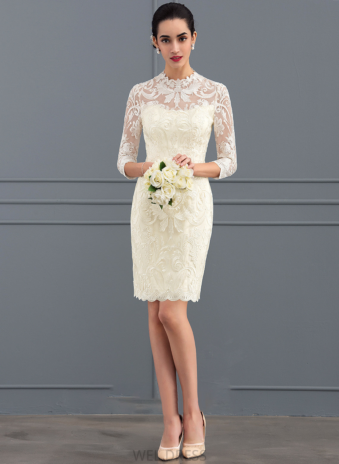 Sheath/Column High Dress Knee-Length Lace Wedding Neck Wedding Dresses Elise
