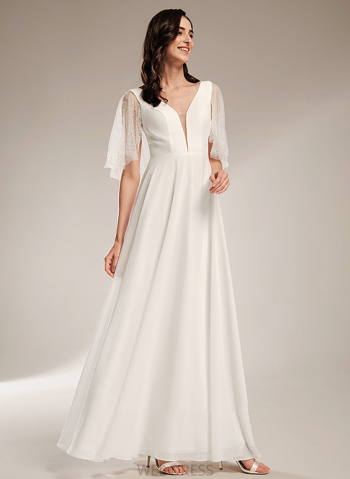 Wedding With A-Line Ciara V-neck Dress Beading Floor-Length Wedding Dresses