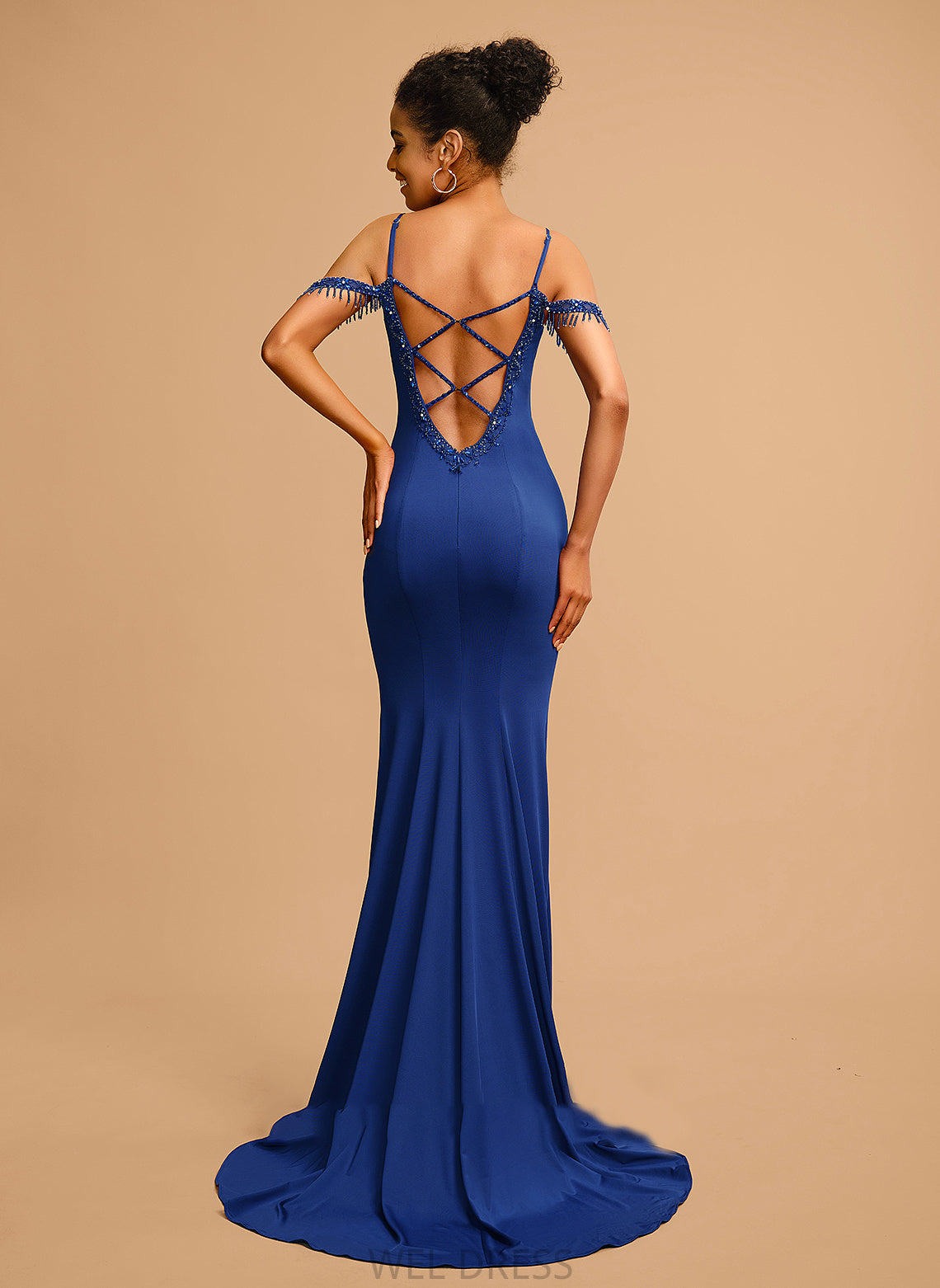 Prom Dresses Annika With V-neck Beading Sweep Train Trumpet/Mermaid Jersey