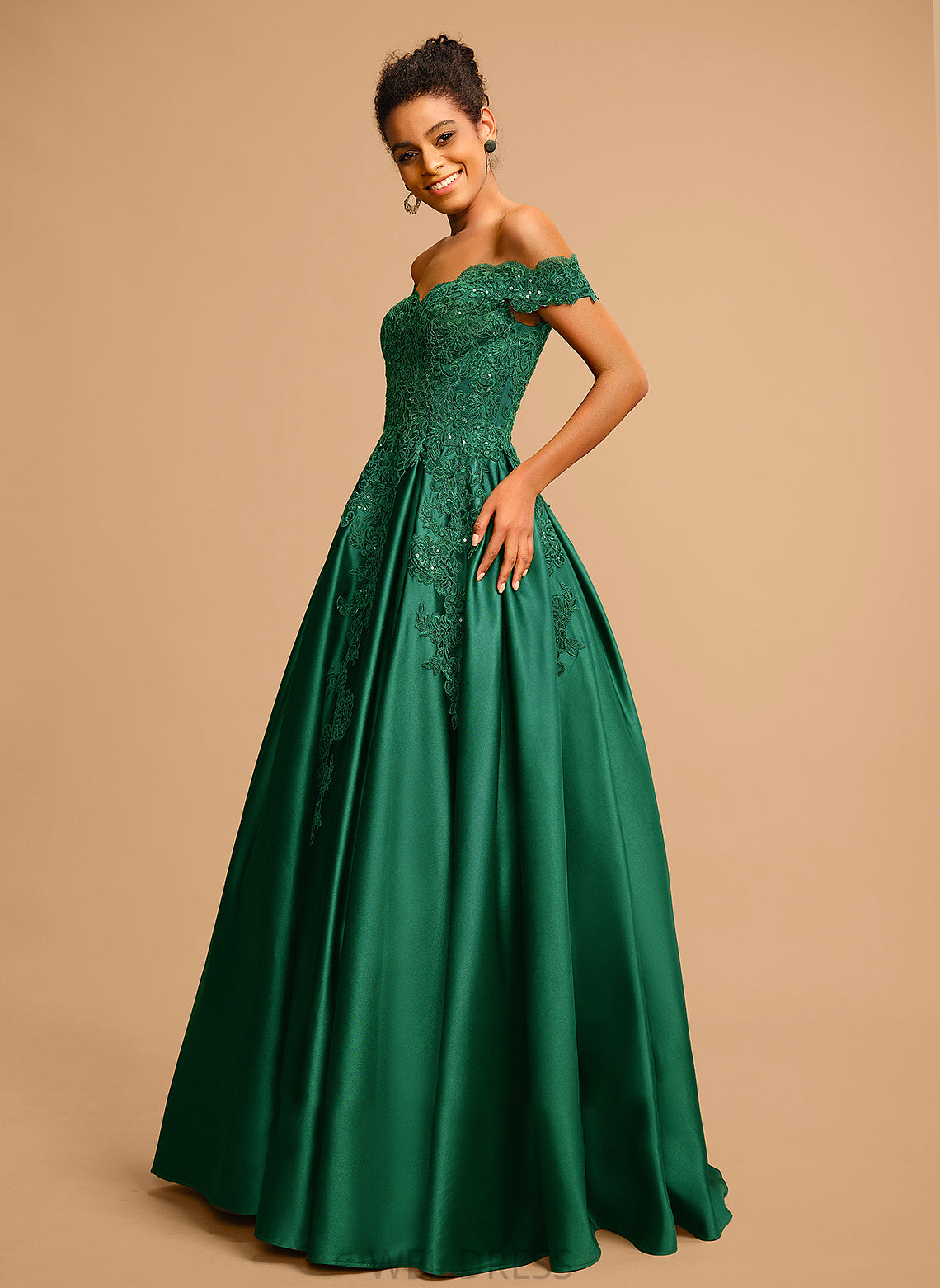 Floor-Length Prom Dresses Christina Satin With Sequins Ball-Gown/Princess Off-the-Shoulder