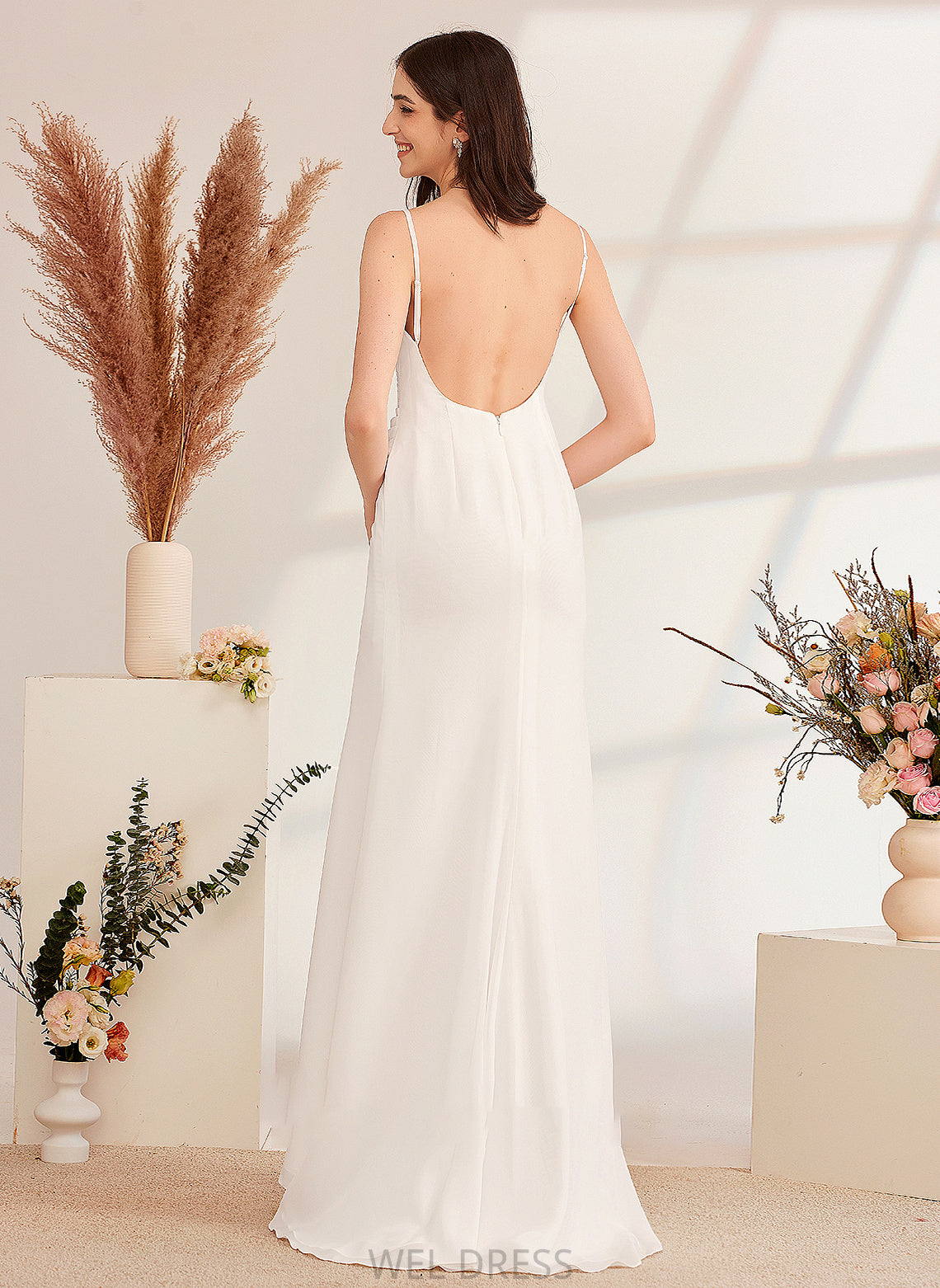 Wedding Dresses Wedding V-neck Adriana Split Dress Sweep A-Line With Lace Train Bow(s) Front