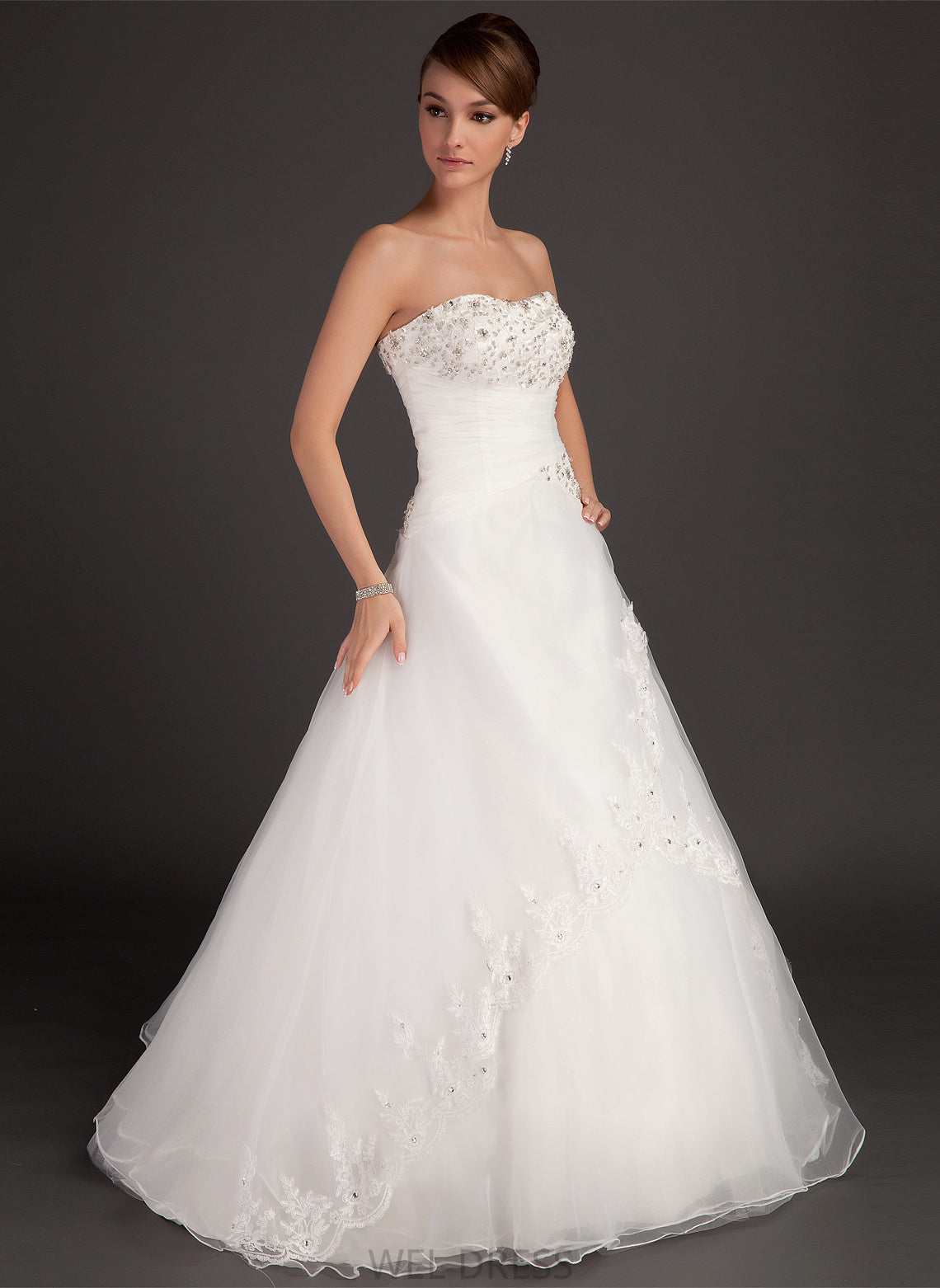 With Satin Ball-Gown/Princess Ruffle Wedding Beading Lace Organza Floor-Length Frederica Sweetheart Wedding Dresses Dress