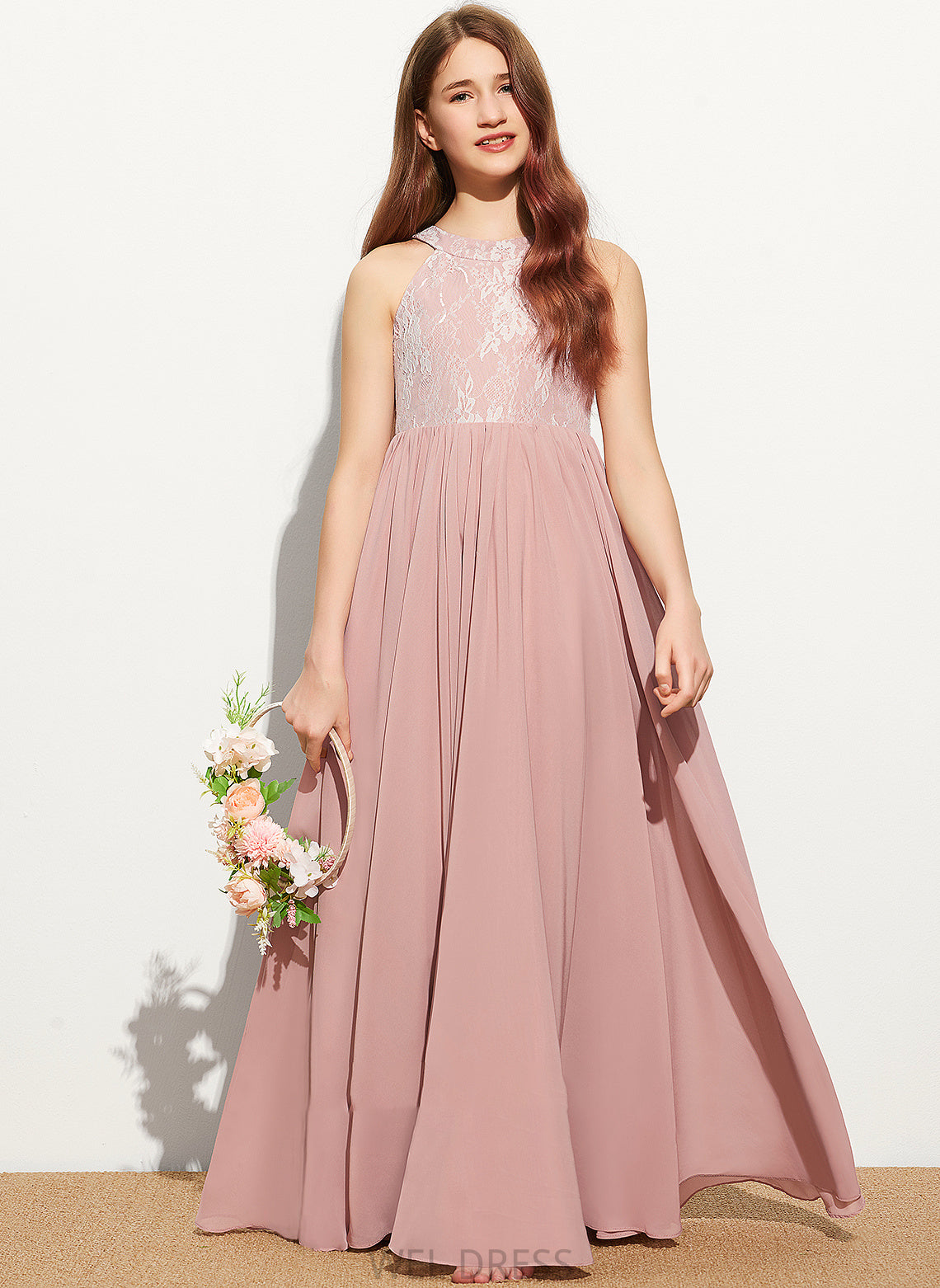 With Neck A-Line Lace Chiffon Floor-Length Sequins Scoop Junior Bridesmaid Dresses Lila