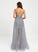 Ball-Gown/Princess Tulle With Sequins Floor-Length V-neck Melina Prom Dresses Lace