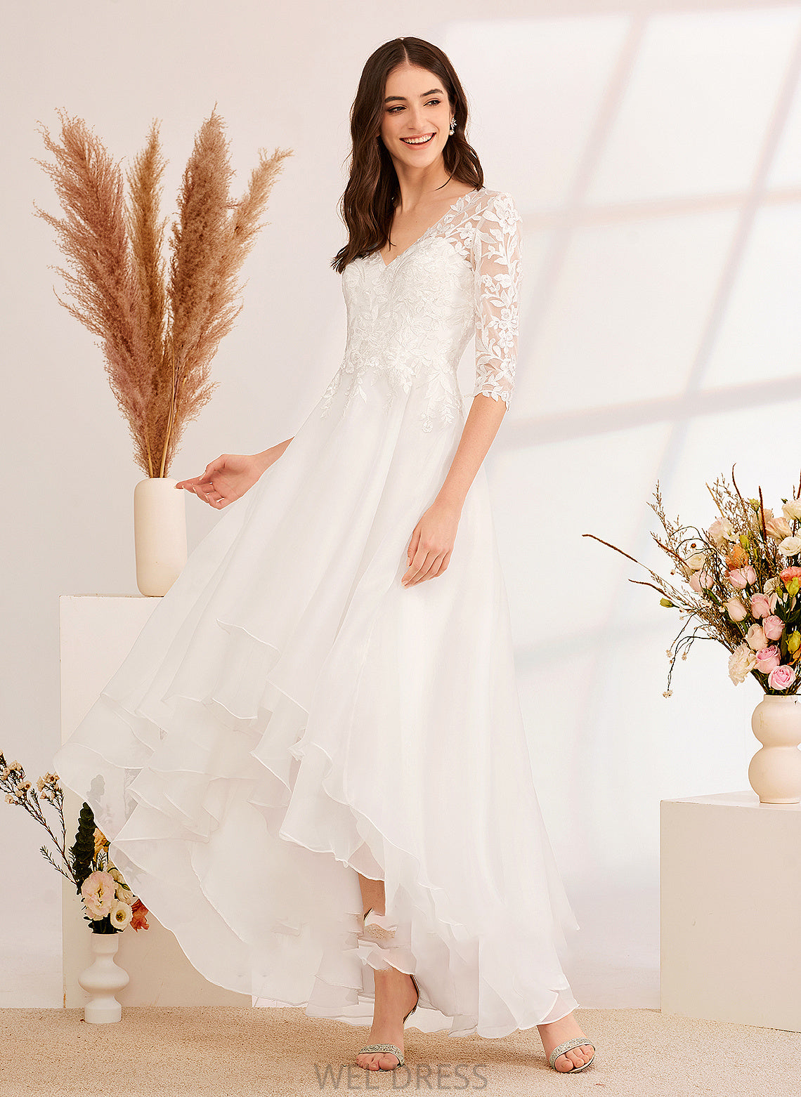 Asymmetrical Dress Wedding Sequins With A-Line Wedding Dresses Beading V-neck Laila