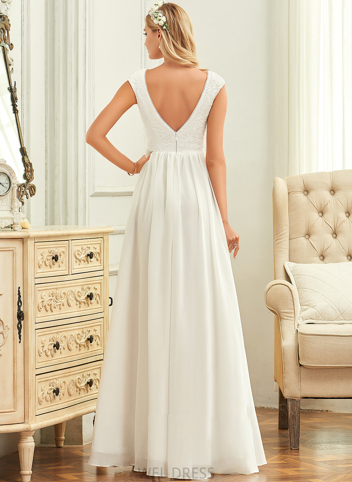 Floor-Length Shaylee Dress A-Line V-neck Wedding Dresses Wedding Lace Chiffon