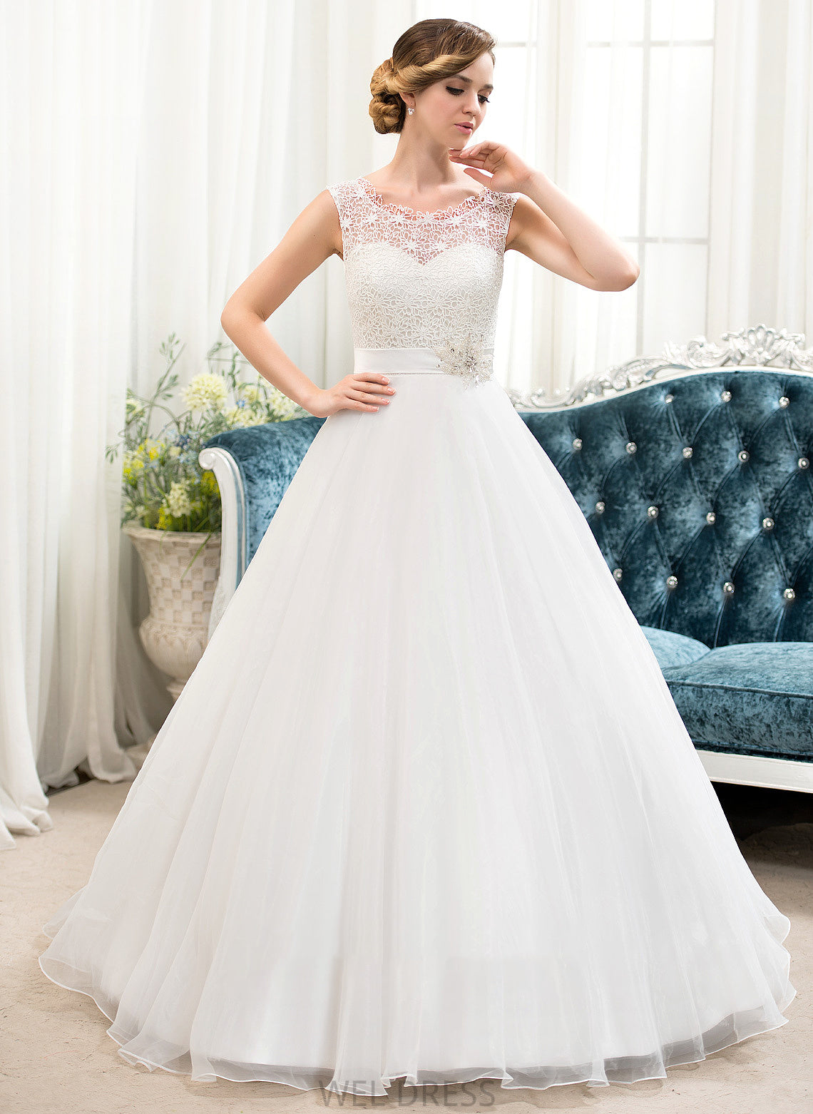 Wedding Dresses Lace Scoop Ball-Gown/Princess With Wedding Train Beading Dress Neck Sequins Organza Macy Sweep