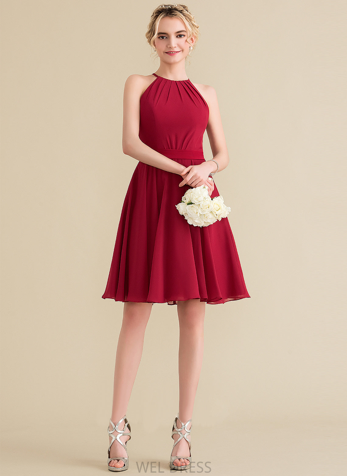 Knee-Length Bow(s) Dress Ruffle Chiffon A-Line Scoop Homecoming Dresses Homecoming Neck With Haylie
