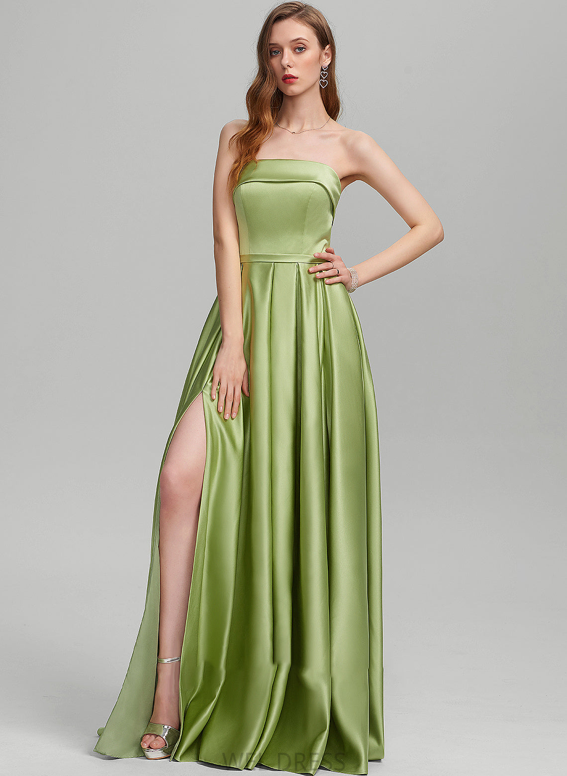 Floor-Length Prom Dresses Ball-Gown/Princess Strapless Pockets Satin Front With Split Ana