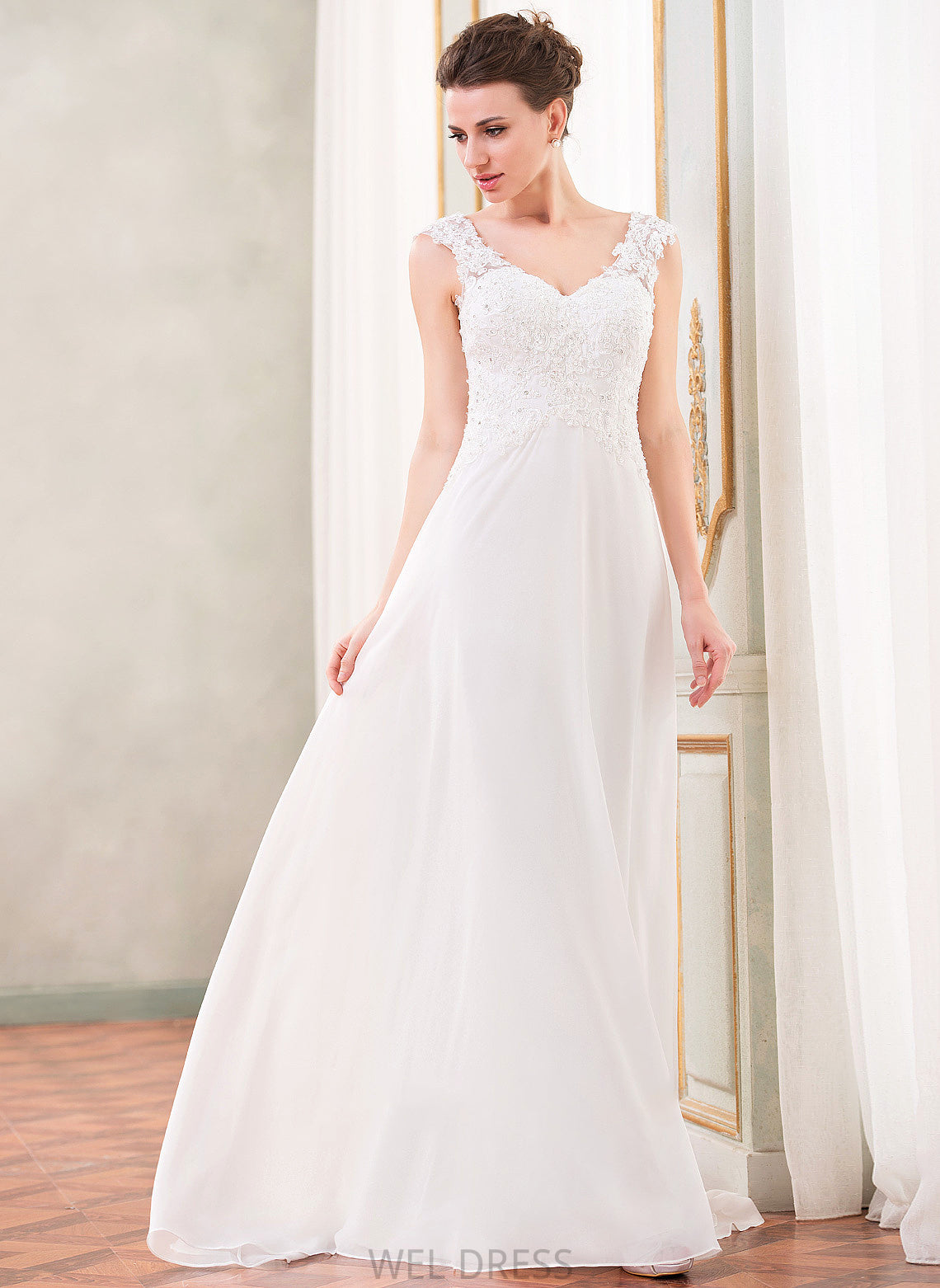 Wedding Lace V-neck With Ximena Chiffon Wedding Dresses Sweep Train Dress Beading A-Line Sequins