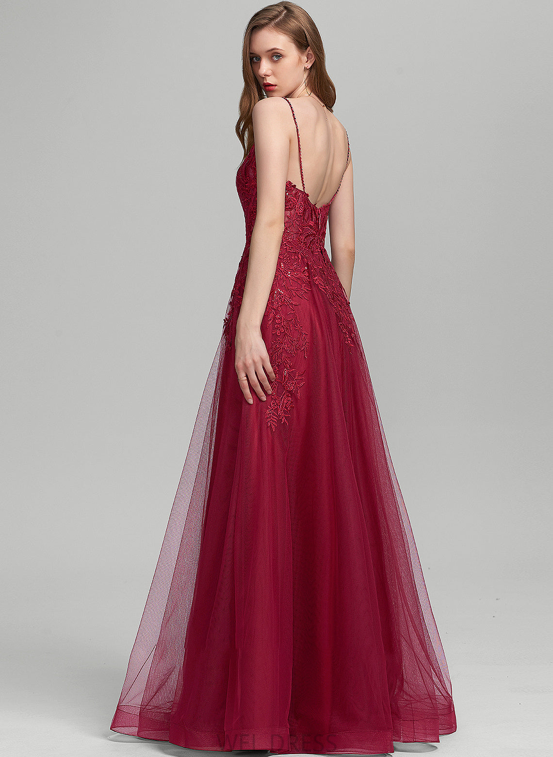 Beading Prom Dresses Ball-Gown/Princess Floor-Length Sequins With V-neck Tulle Ashlyn