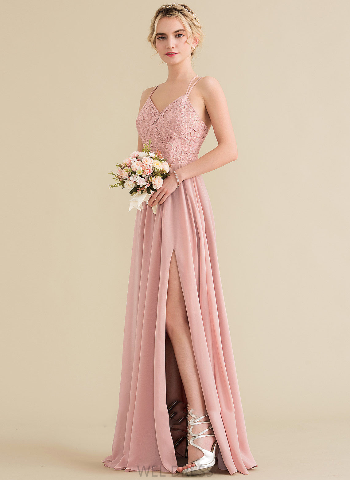 With Front Joselyn Split Prom Dresses Chiffon Floor-Length A-Line Lace Sweetheart