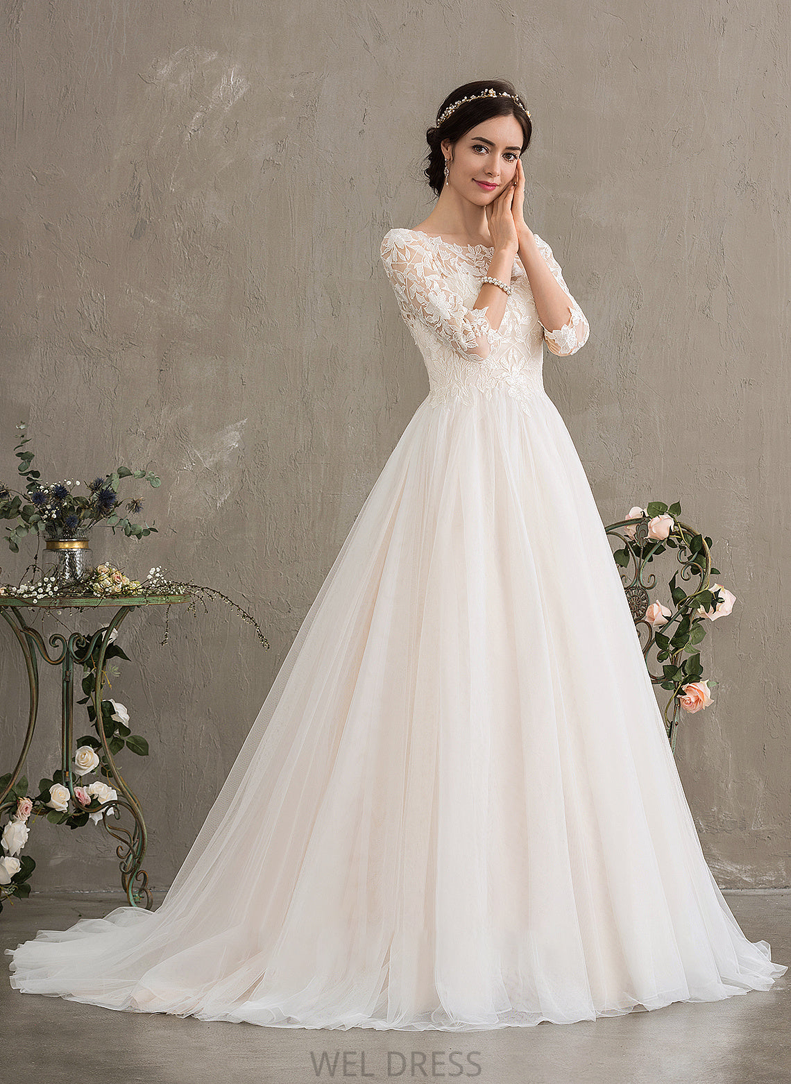 Wedding Ball-Gown/Princess Court Cierra Train Scoop Tulle Sequins Wedding Dresses Dress Neck With