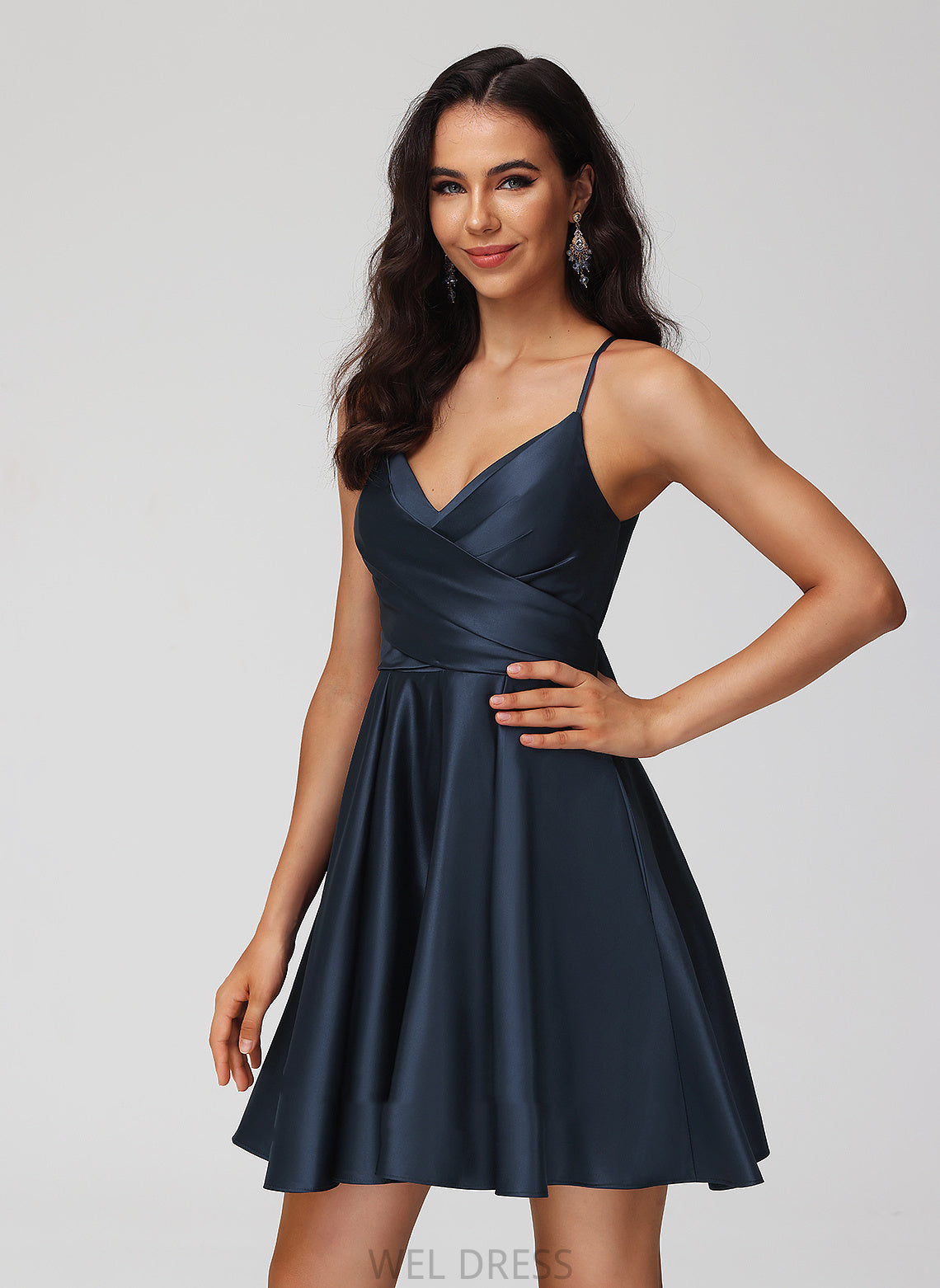 V-neck Vanessa Pleated Short/Mini Dress Homecoming Dresses With Homecoming A-Line Satin