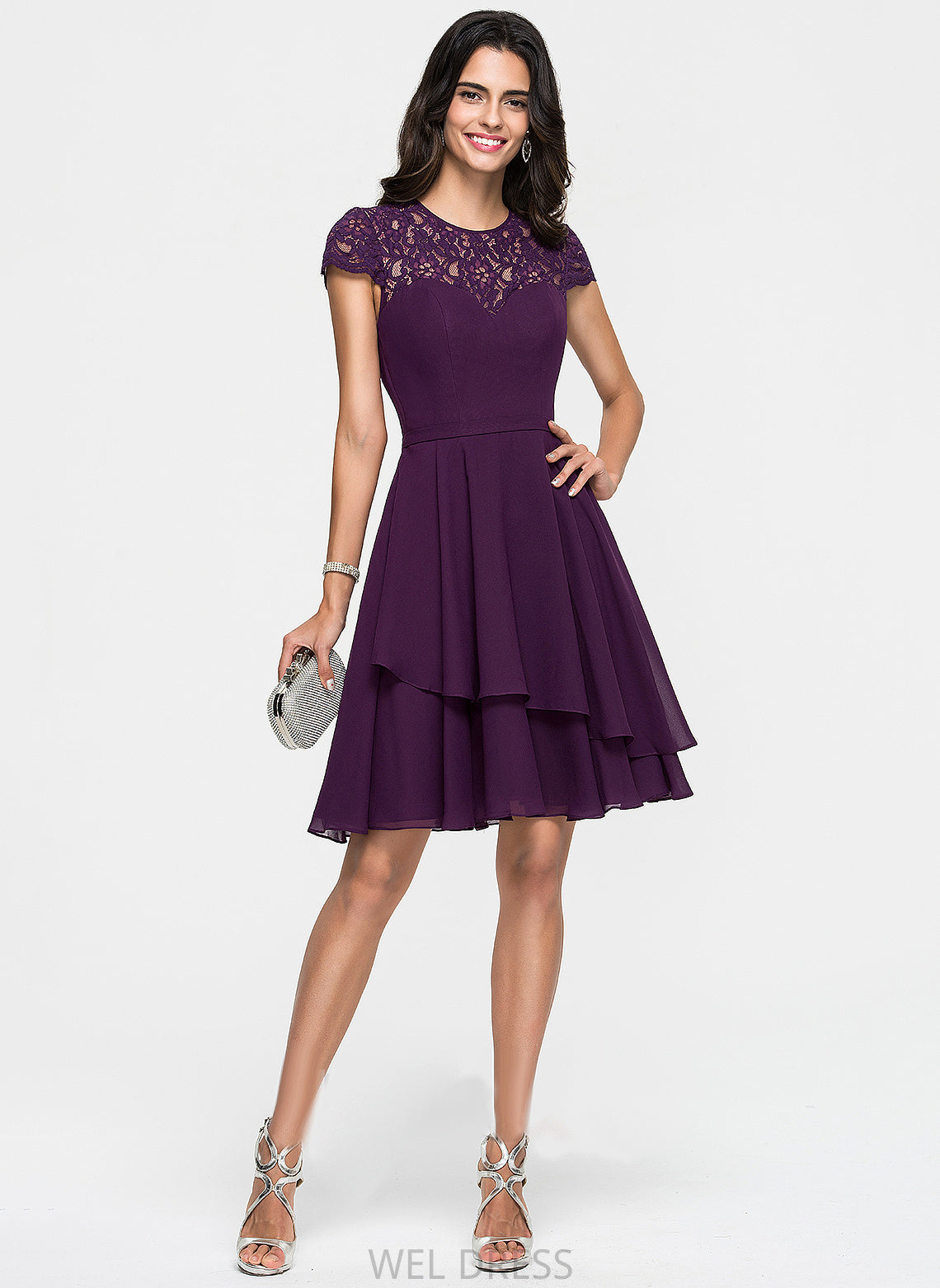 Cascading Homecoming Dress Scoop Homecoming Dresses Holly Knee-Length Ruffles With Lace Chiffon A-Line Neck