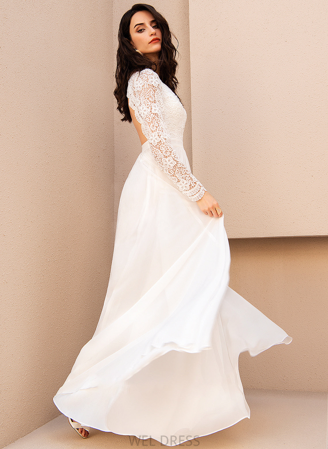 Dress A-Line V-neck Wedding With Chiffon Lace Monica Wedding Dresses Floor-Length