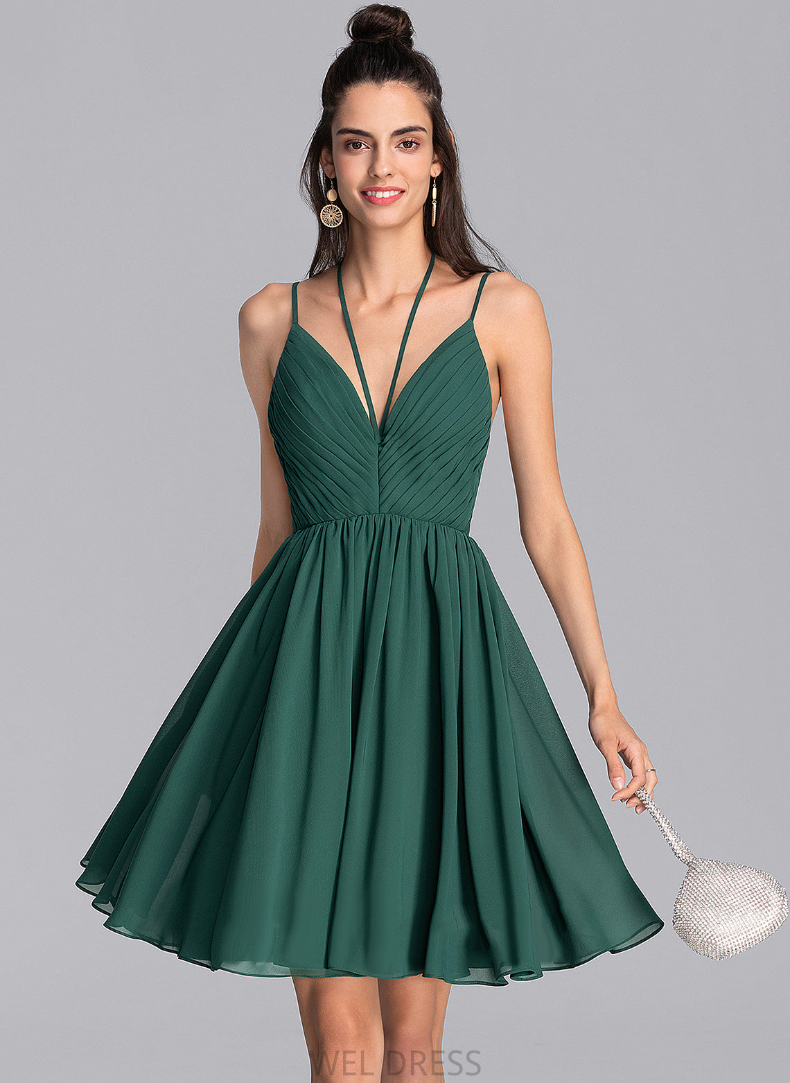 V-neck Knee-Length Ruffle Dress With Jocelynn A-Line Homecoming Dresses Homecoming Chiffon