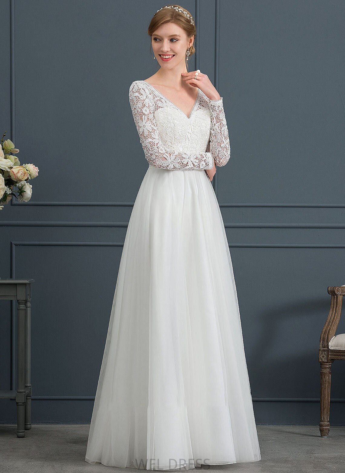 Wedding Wedding Dresses Miriam Floor-Length A-Line Dress Tulle V-neck