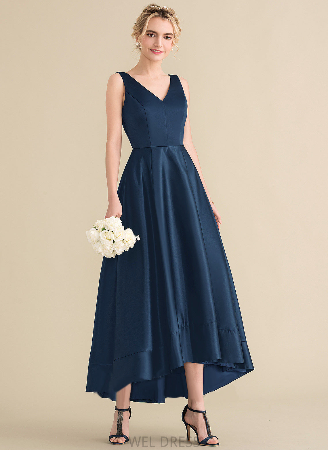 With Asymmetrical Ball-Gown/Princess Pockets Kristin Prom Dresses Satin V-neck