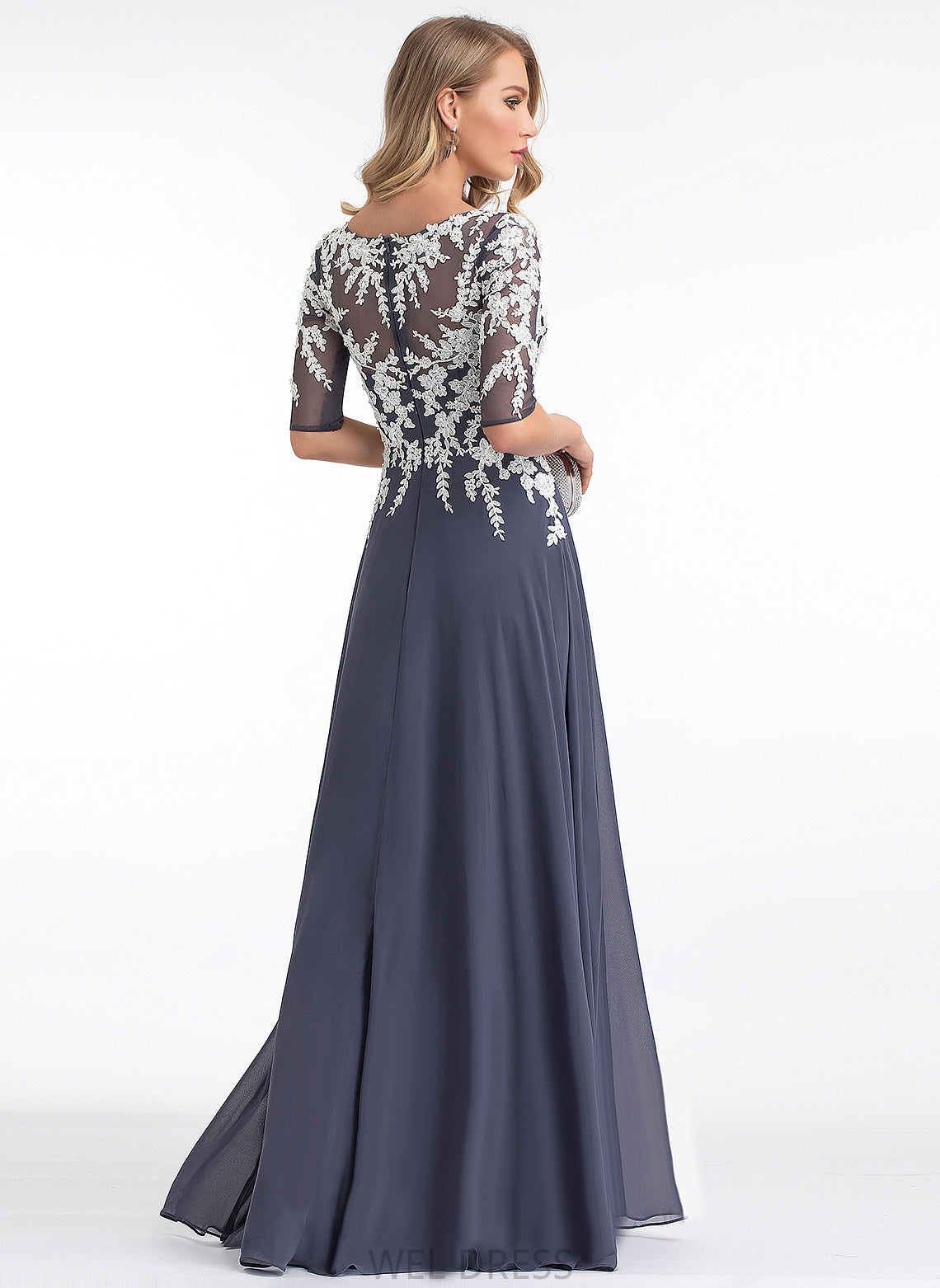 Juliet Floor-Length A-Line Lace Chiffon V-neck Prom Dresses