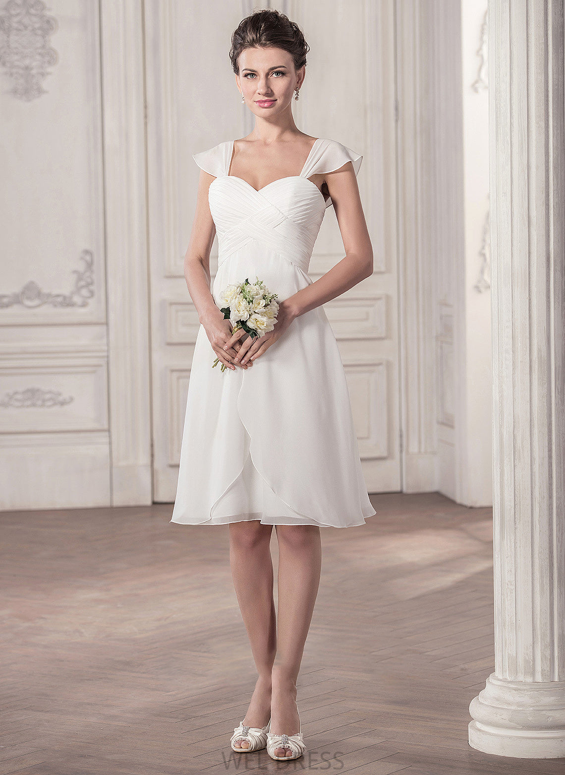 Knee-Length Sweetheart Chiffon Wedding With Lola Wedding Dresses Ruffle A-Line Dress
