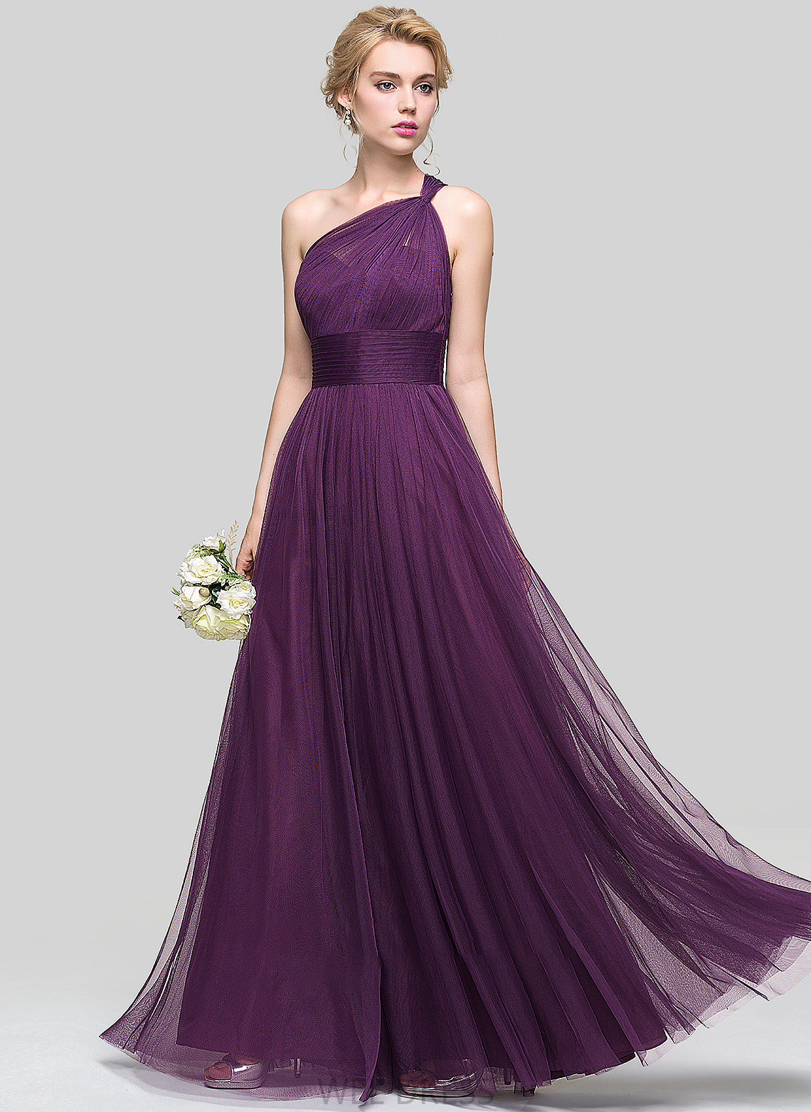 Floor-Length Tulle Ruffle Prom Dresses With One-Shoulder A-Line Leah