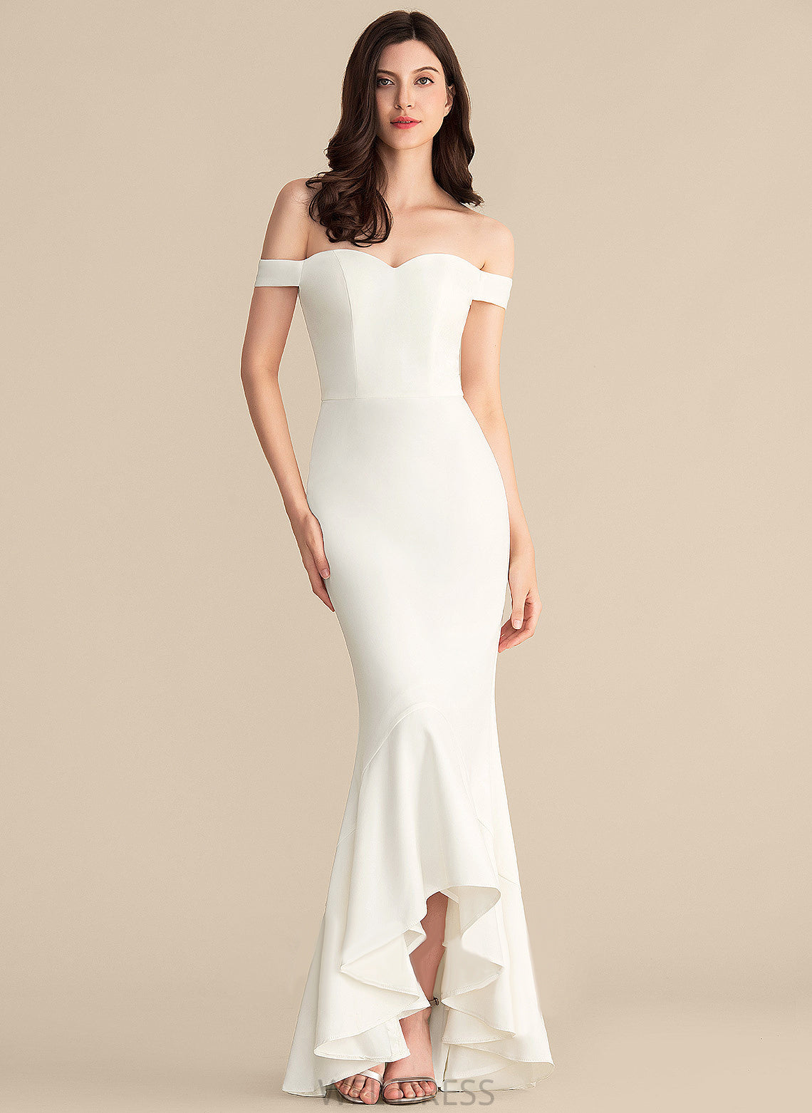 Ruffles Cascading Dress Trumpet/Mermaid Off-the-Shoulder Wedding Asymmetrical Wedding Dresses Paloma With