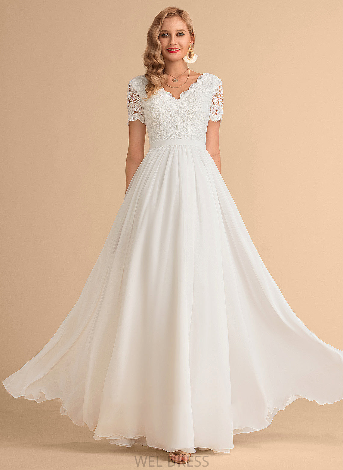 Lace Iyana A-Line Wedding Dresses Chiffon Floor-Length Wedding Dress V-neck