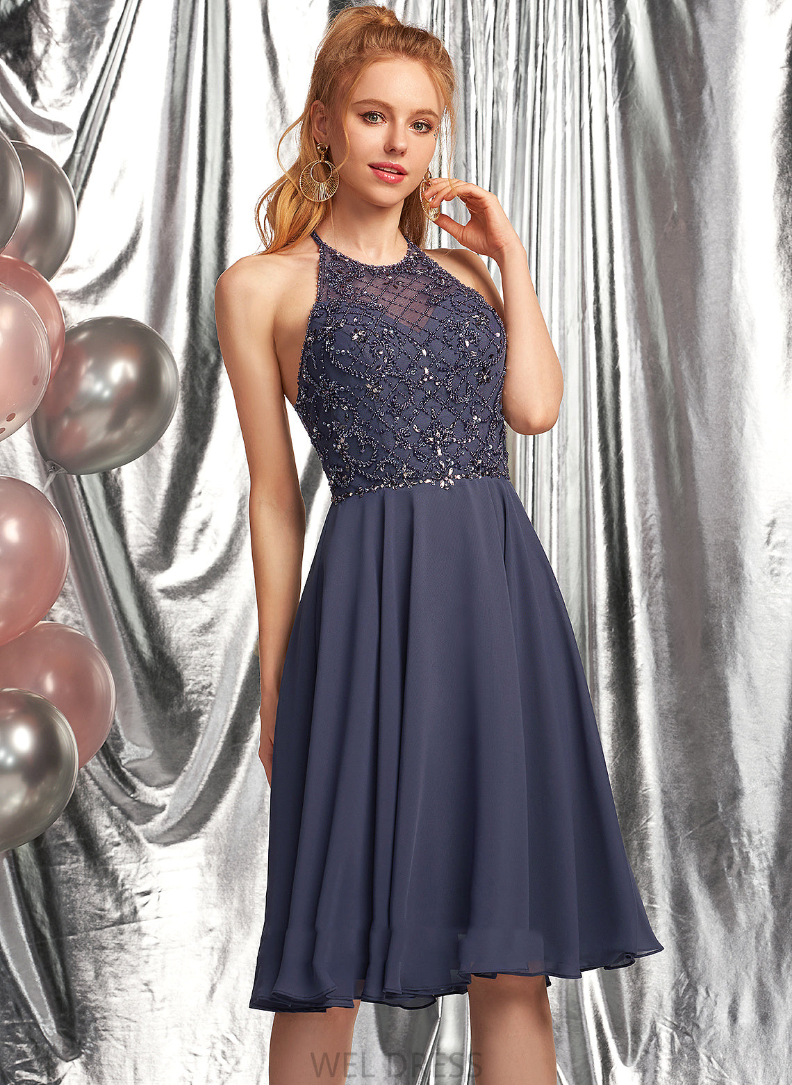 Neck Chiffon Rebekah Dress Homecoming Dresses Homecoming Knee-Length Sequins With A-Line Scoop Beading