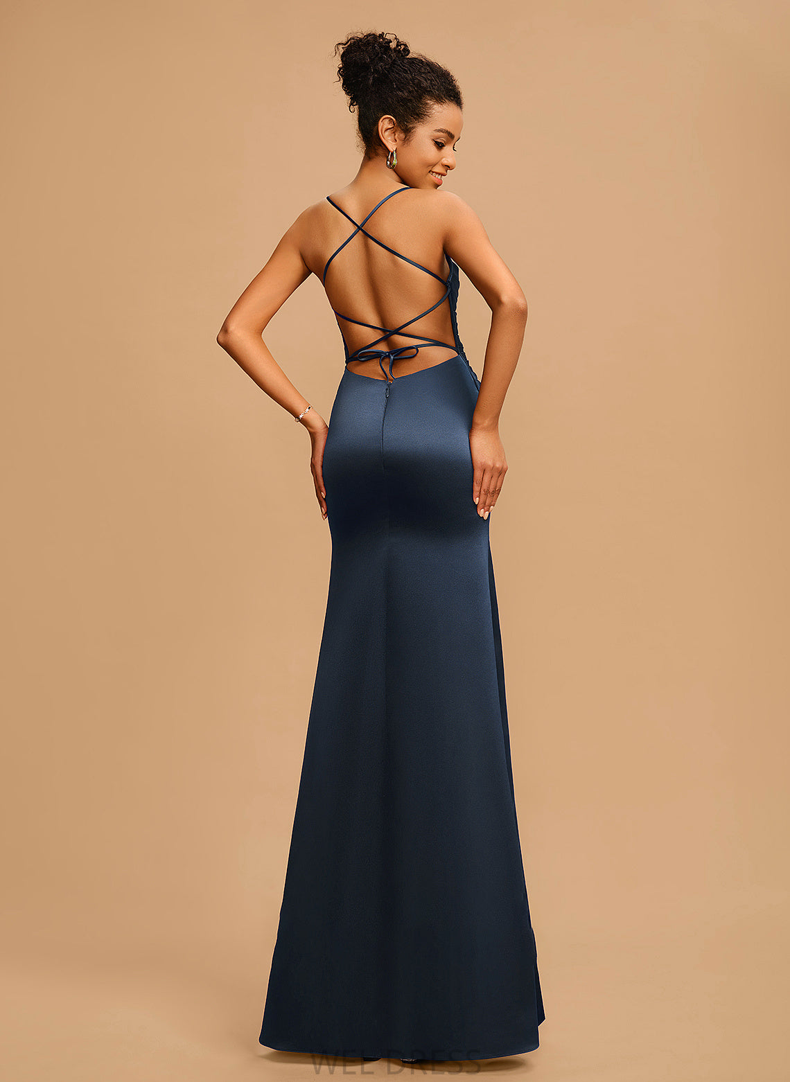 Satin Sheath/Column With Prom Dresses Floor-Length Athena V-neck Pleated