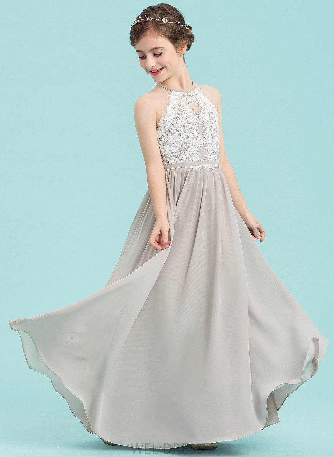 Neck Junior Bridesmaid Dresses Floor-Length Deja A-Line Scoop Chiffon