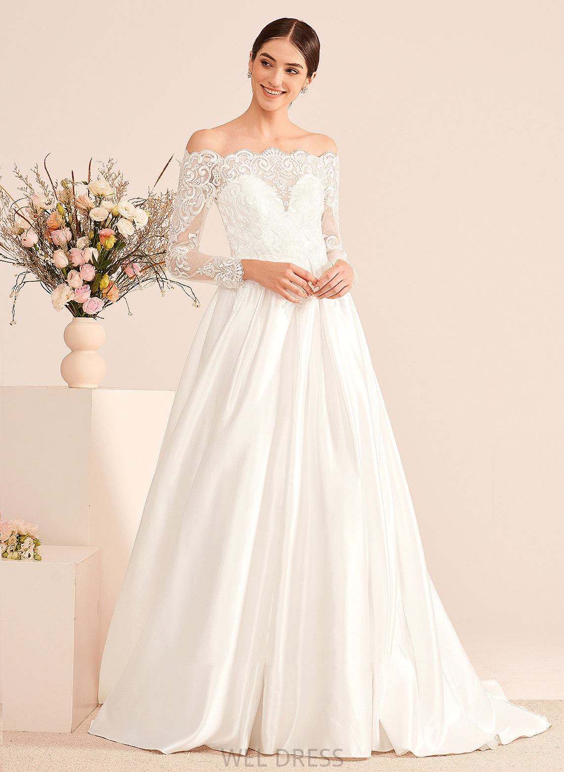 Court Dress Train Ball-Gown/Princess Gemma Wedding Dresses Wedding Lace With Off-the-Shoulder