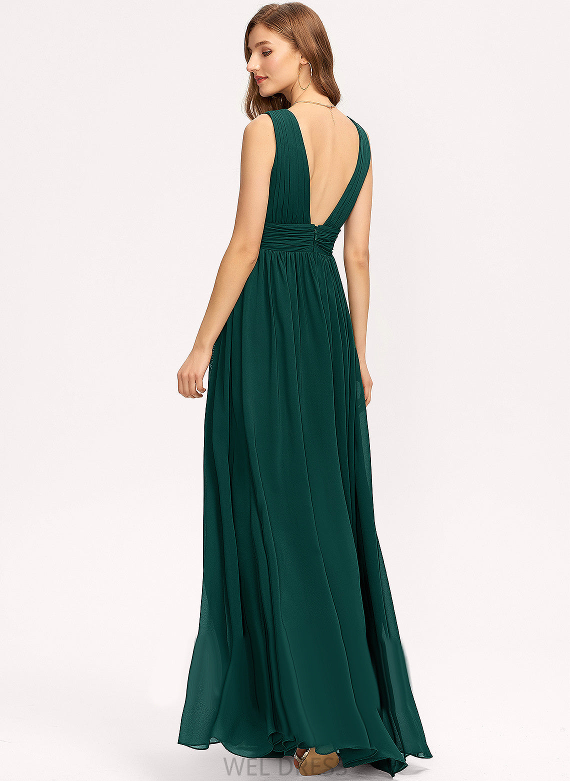 Chiffon V-neck Prom Dresses A-Line Floor-Length Roselyn Pleated With