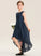 A-Line Scoop Neck Iris Chiffon With Junior Bridesmaid Dresses Cascading Ruffles Bow(s) Lace Asymmetrical