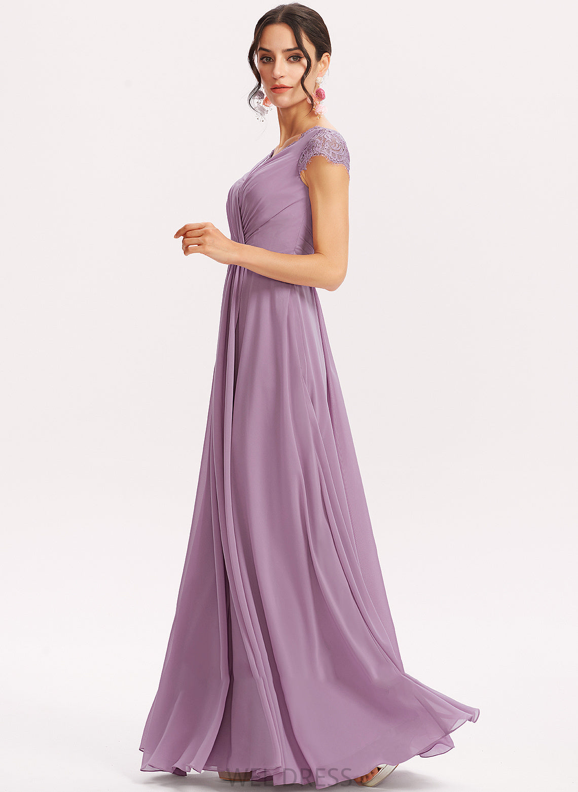 Embellishment Floor-Length Fabric V-neck Length A-Line Neckline Lace Silhouette Janiah A-Line/Princess Floor Length