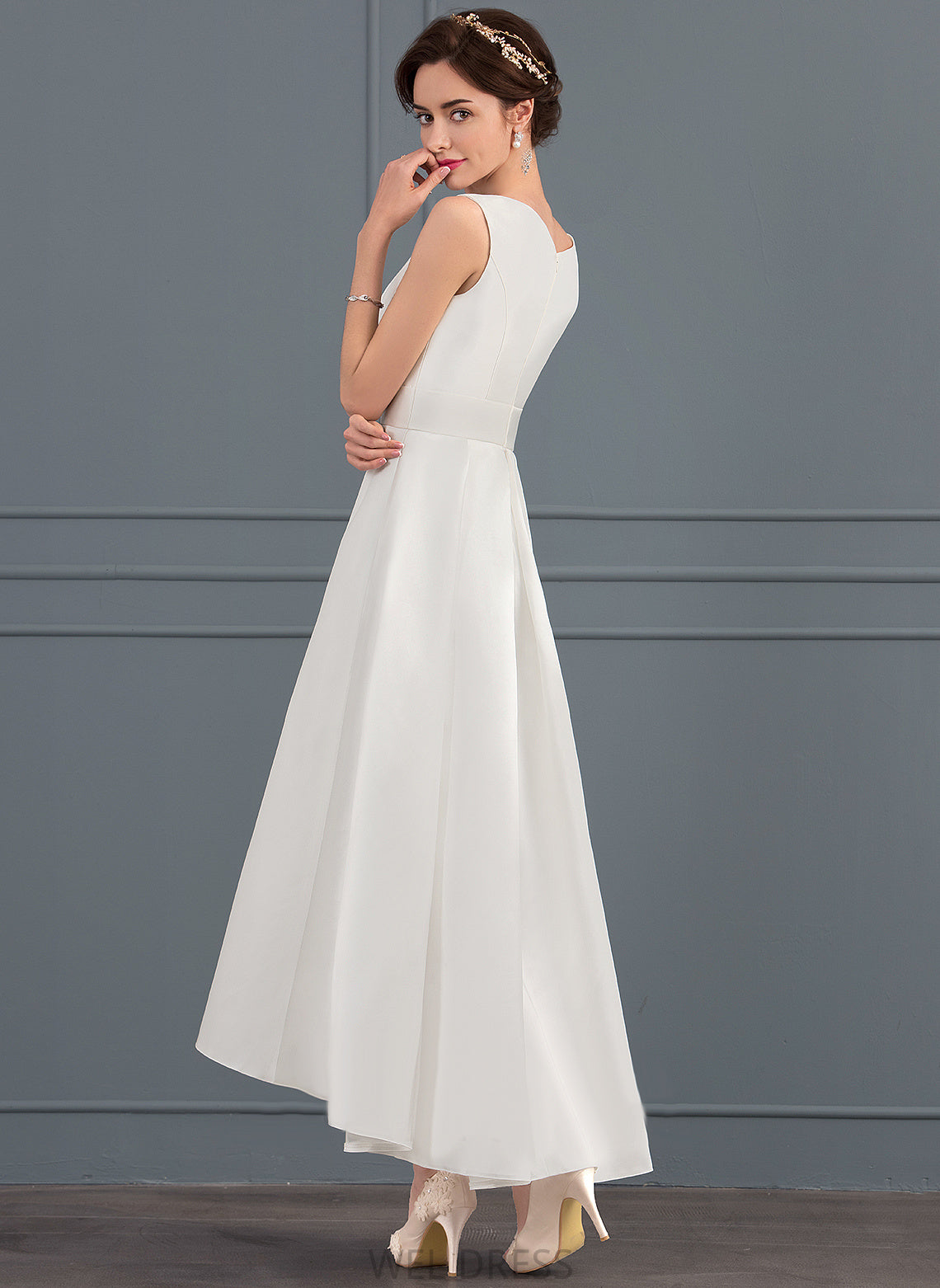 A-Line Wedding Square Wedding Dresses Dress Asymmetrical Satin Kathryn