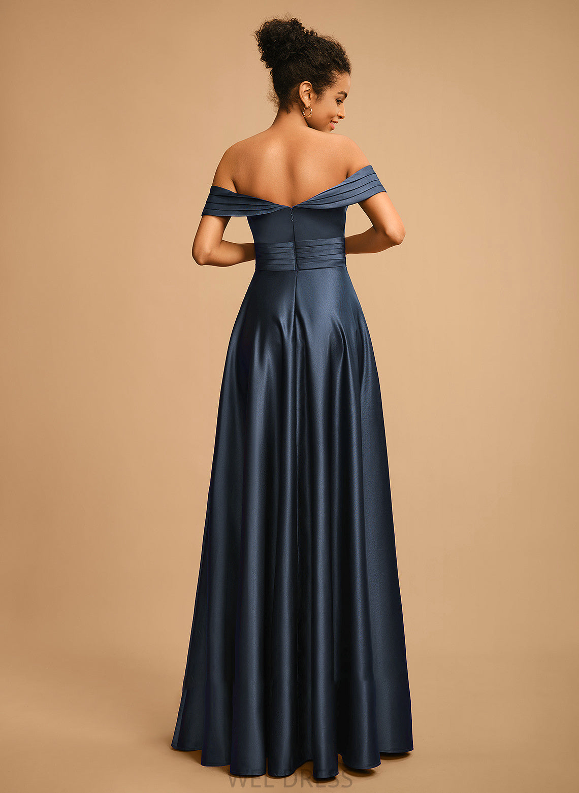 Floor-Length Prom Dresses Annabelle With A-Line Off-the-Shoulder Satin Pleated