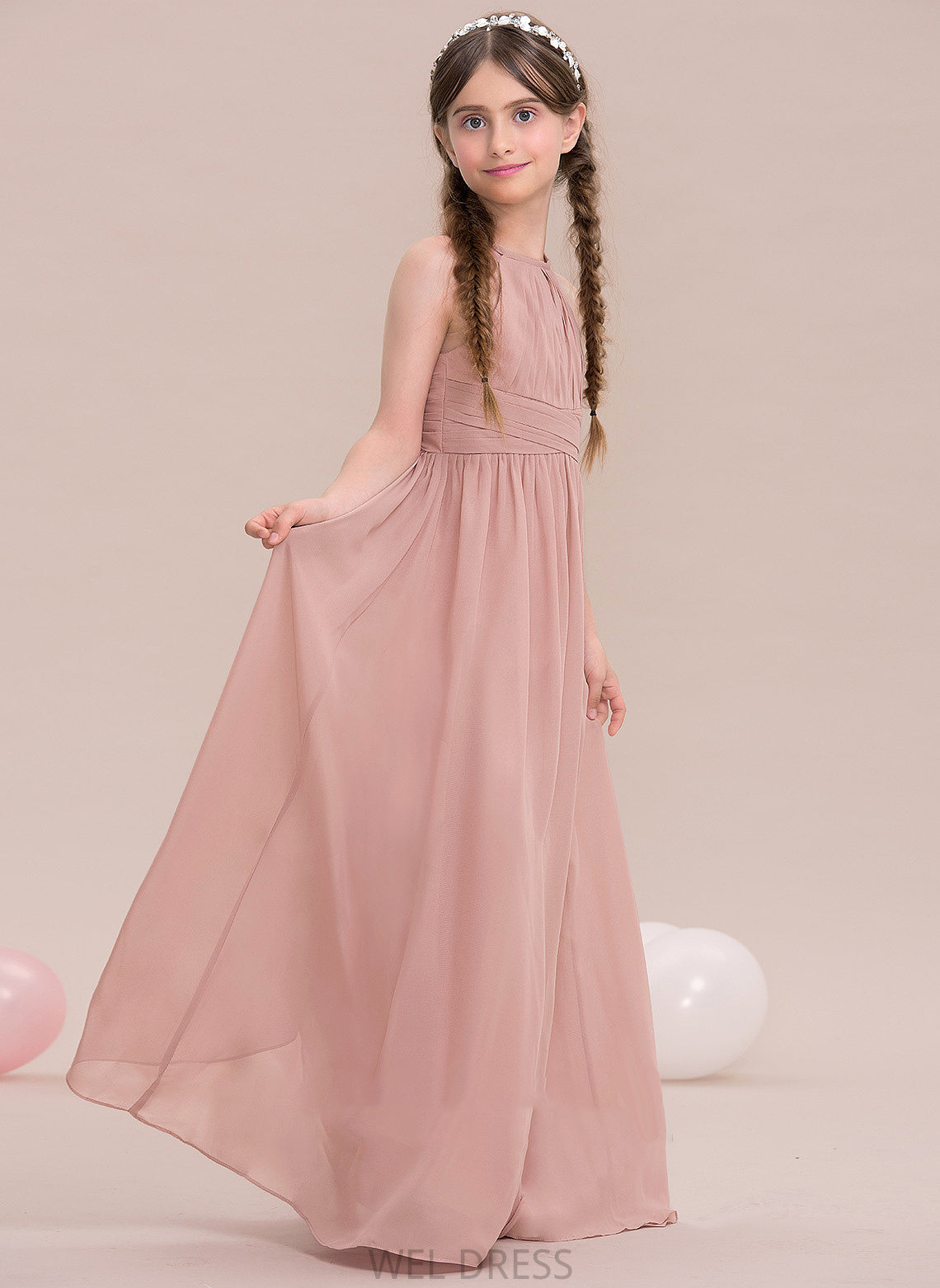 With Floor-Length Ruffle Neck Scoop A-Line Chloe Junior Bridesmaid Dresses Chiffon