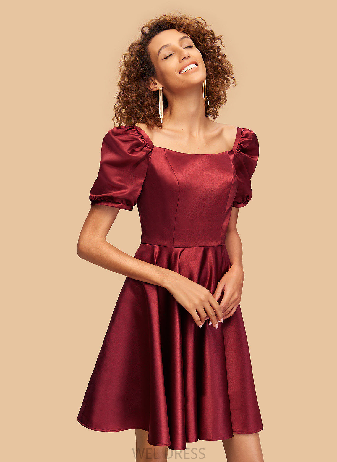 Homecoming Dresses Short/Mini Bianca Square Satin Dress A-Line Homecoming Neckline