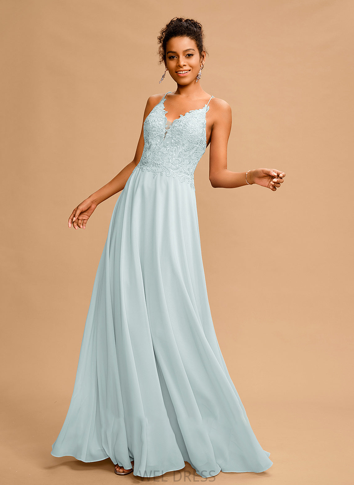 A-Line Chiffon Floor-Length Riley Prom Dresses V-neck Sequins With